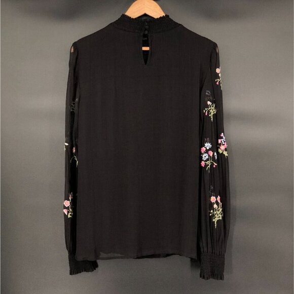 Sundance Women Fleur Flare Floral Embroidered Blouse M Black Professional Church - Picture 2 of 10